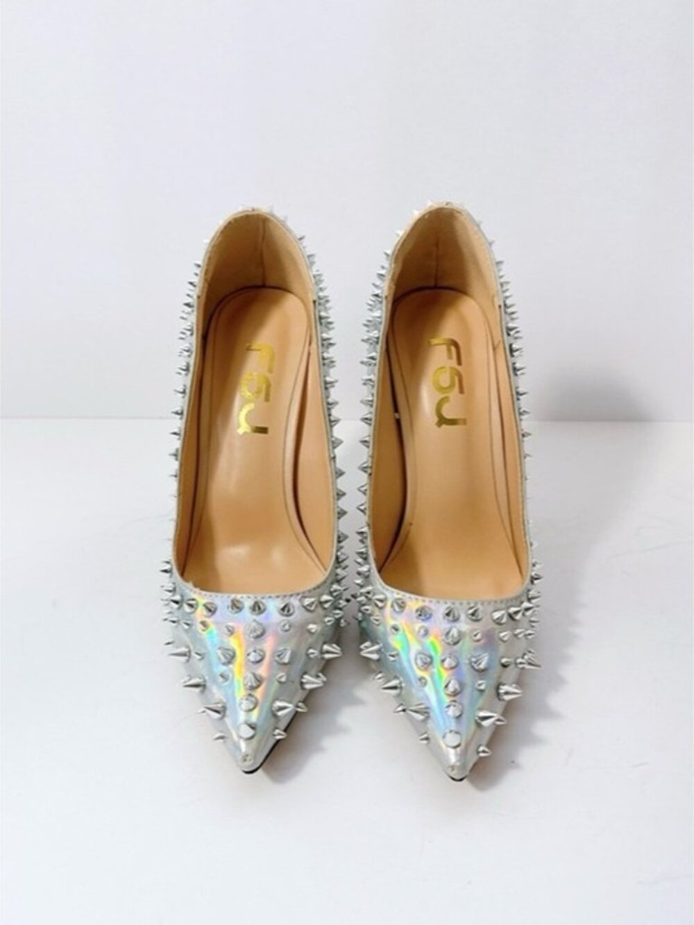 Size 6 Women’s Holographic Spike Stud Pointed Toe Stiletto Sexy Heels Pumps FSJ